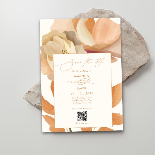Rustic Boho Floral Peach Save the Date Einladung