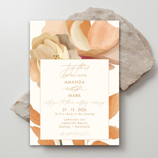 Rustic Boho Floral Peach Wedding Einladung
