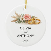 Rustic Boho Floral Pink Rose Wedding Name Ornament (Vorne)