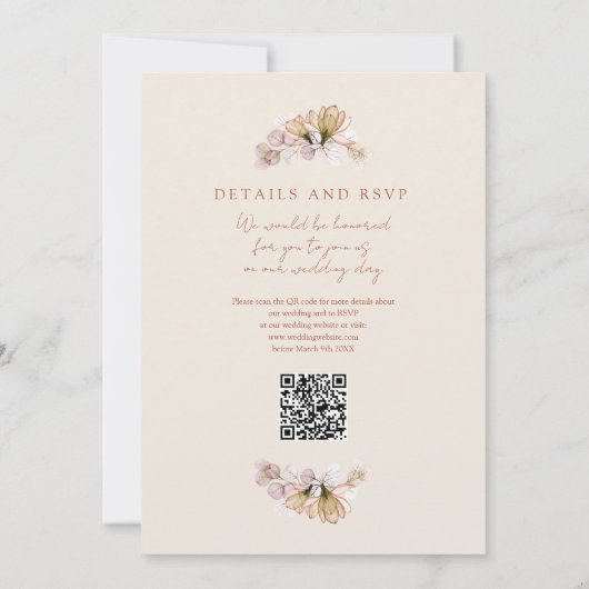 Rustic Boho Floral QR Code Herbstliche Hochzeit im Einladung (Rückseite)