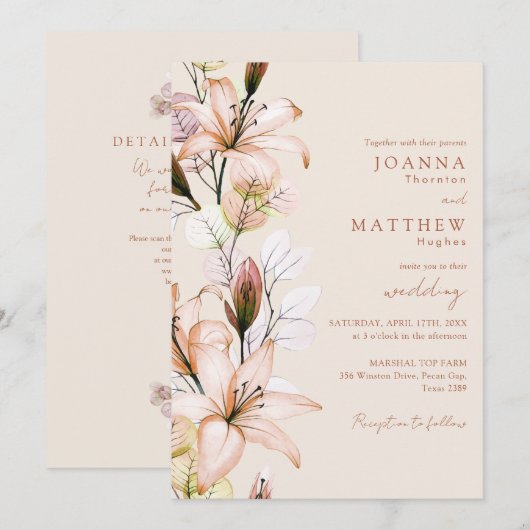 Rustic Boho Floral QR Code Herbstliche Hochzeit im Einladung (Vorne/Hinten)