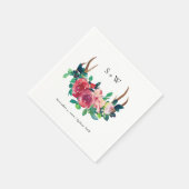 Rustic Boho Floral Stag Antlers Monogram Wedding Serviette (Ecke)