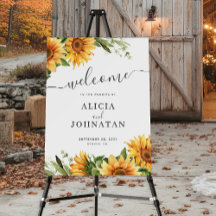 Rustic boho floral sunflower wedding welcome sign