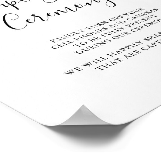 Rustic Boho Floral Unplugged Zeremony Sign Poster (Ecke)