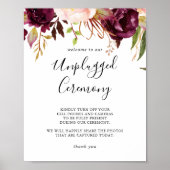 Rustic Boho Floral Unplugged Zeremony Sign Poster (Vorne)