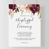 Rustic Boho Floral Unplugged Zeremony Sign Poster