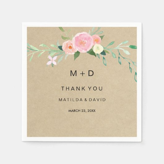 Rustic Boho Floral Vielen Dank für Ihre Hochzeit N Serviette (Vorderseite)