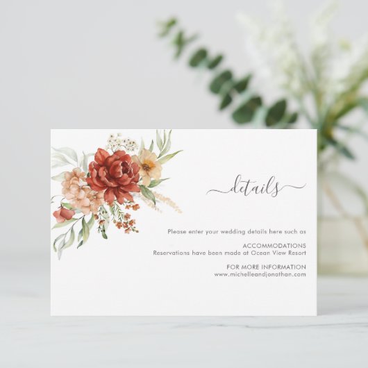 Rustic Boho Floral Wedding Card Begleitkarte (Stehend Vorderseite)