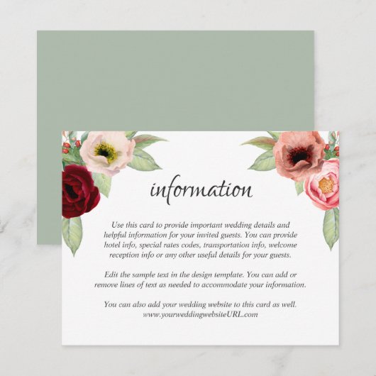 Rustic Boho Floral Wedding Details Begleitkarte (Vorne/Hinten)