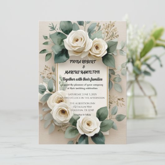Rustic Boho Floral Wedding Einladung (Stehend Vorderseite)