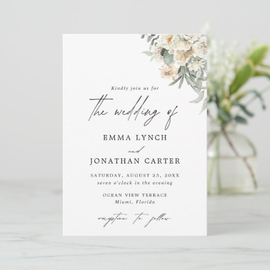 Rustic Boho Floral Wedding Einladung (Stehend Vorderseite)