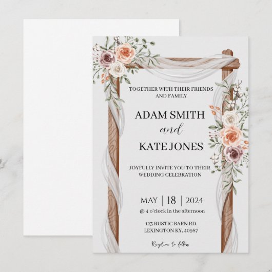 Rustic Boho Floral Wedding Einladung (Vorne/Hinten)