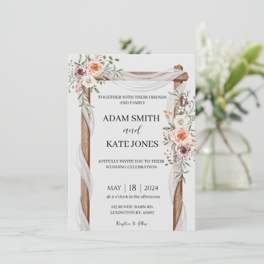 Rustic Boho Floral Wedding Einladung (Stehend Vorderseite)