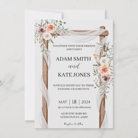 Rustic Boho Floral Wedding Einladung (Vorderseite)