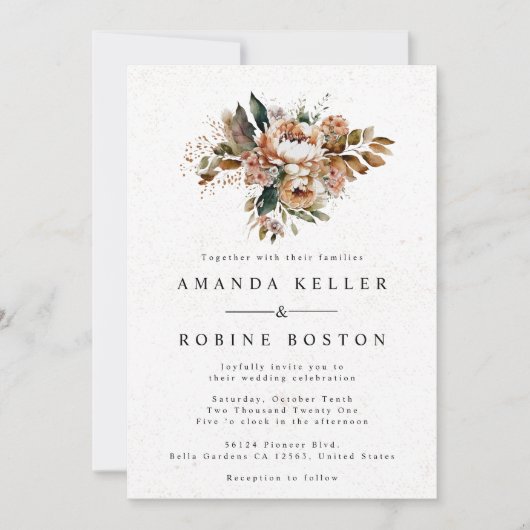 Rustic Boho Floral Wedding Einladung (Vorderseite)