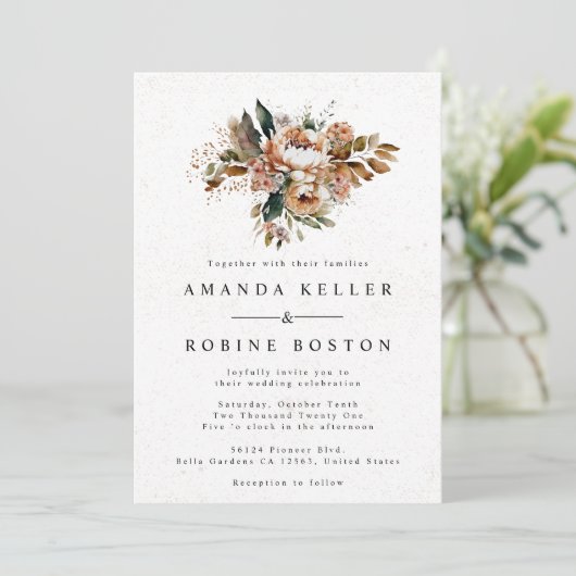 Rustic Boho Floral Wedding Einladung (Stehend Vorderseite)