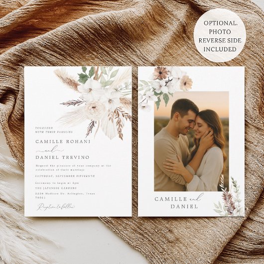 Rustic Boho Floral Wedding Einladung mit Foto