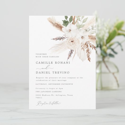 Rustic Boho Floral Wedding Einladung mit Foto (Stehend Vorderseite)