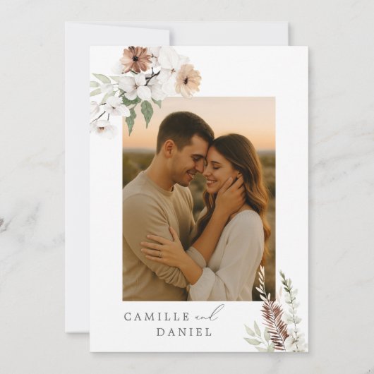 Rustic Boho Floral Wedding Einladung mit Foto (Rückseite)