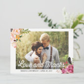 Rustic Boho Floral Wedding Foto Liebe und Dank Dankeskarte (Stehend Vorderseite)