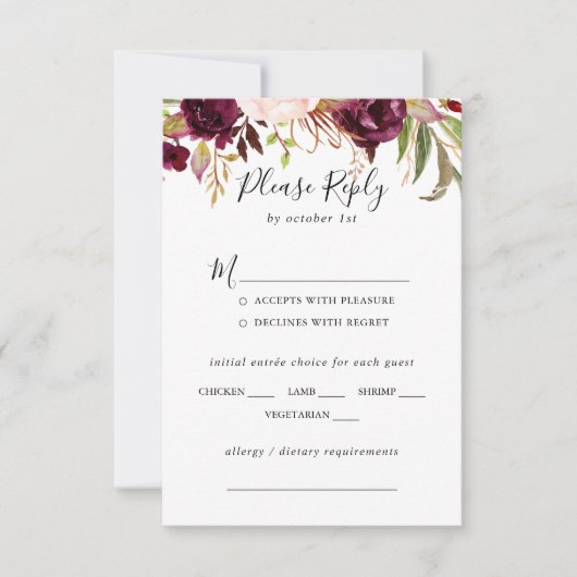 Rustic Boho Floral Wedding Menü UAWG RSVP Karte (Vorderseite)