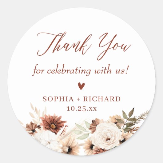 Rustic Boho Floral Wedding Vielen Dank für Ihre Un Runder Aufkleber (Vorderseite)