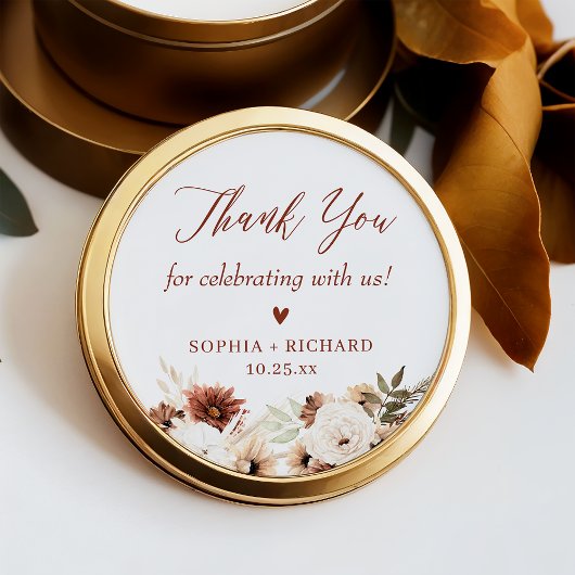 Rustic Boho Floral Wedding Vielen Dank für Ihre Un Runder Aufkleber