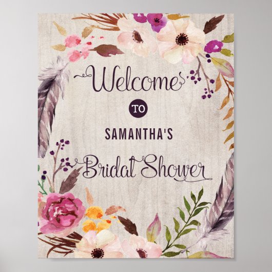 Rustic Boho Floral Welcome Poster Brautparty (Vorne)