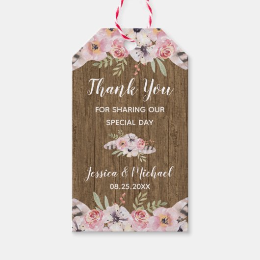 Rustic Boho Floral Wood Gastgeschenk Hochzeit Gesc Geschenkanhänger (Vorderseite)
