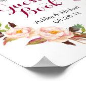 Rustic Boho Floral Wreath Guestbook Wedding Sign Poster (Ecke)