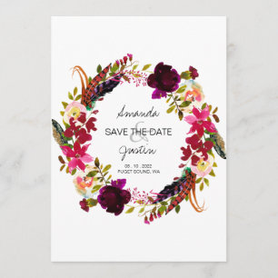 Rustic Boho Floral Wreath Save the Date Hochzeit