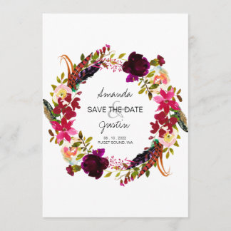 Rustic Boho Floral Wreath Save the Date Hochzeit