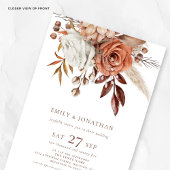 Rustic Boho Florals Brown Text QR Code Hochzeit Einladung