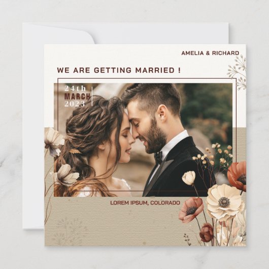 Rustic Boho Foto Wedding Speichern Sie das Datum E (Vorderseite)