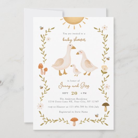 Rustic Boho Gänse Kinderdusche Einladung (Vorderseite)