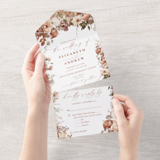 Rustic Boho Garden Blume Hochzeit All In One Einladung (Abreißen)