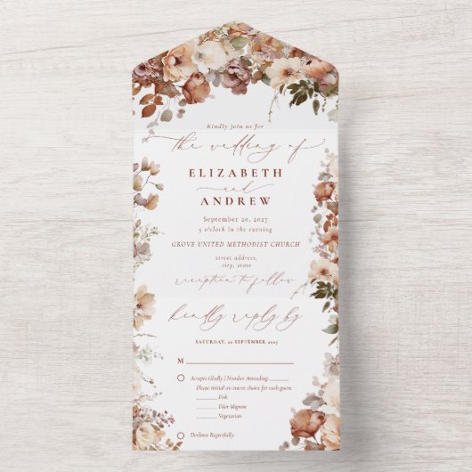 Rustic Boho Garden Blume Hochzeit All In One Einladung (Innen Boden)