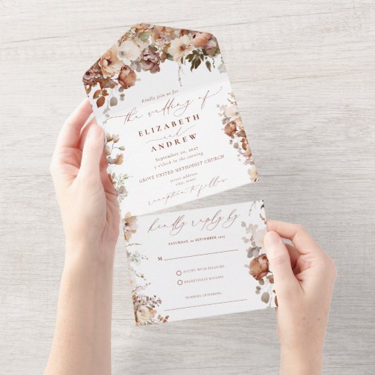 Rustic Boho Garden Blume Hochzeit All In One Einladung (Abreißen)