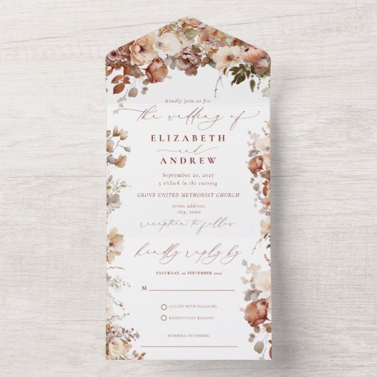 Rustic Boho Garden Blume Hochzeit All In One Einladung (Innen Boden)