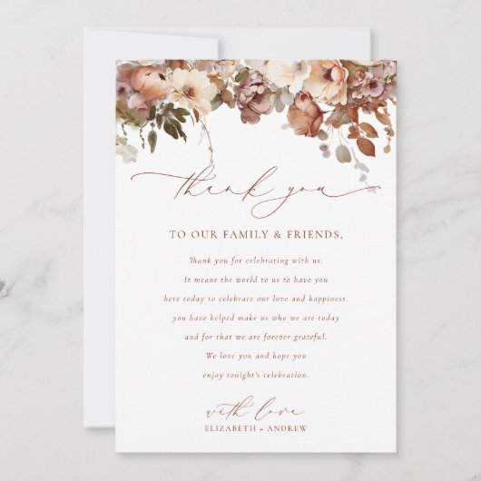 Rustic Boho Garden Blume Hochzeit Dankeskarte (Vorderseite)