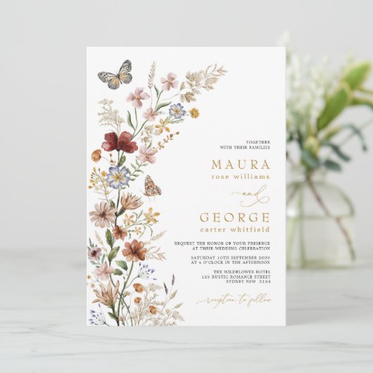 Rustic Boho Garden Blume Hochzeit Einladung (Stehend Vorderseite)