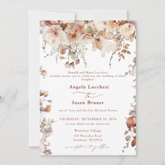 Rustic Boho Garden Blume Hochzeit QR Code Invita Einladung (Vorderseite)