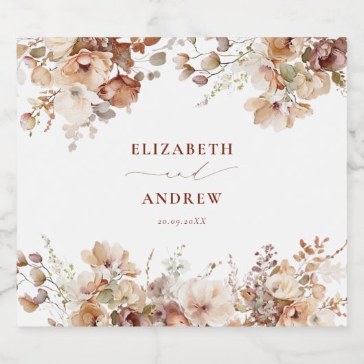 Rustic Boho Garden Blume Hochzeit Schaumweinetikett (Einzelnes Label)