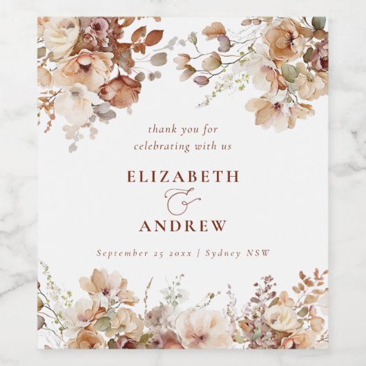 Rustic Boho Garden Blume Hochzeit Weinetikett (Einzelnes Label)