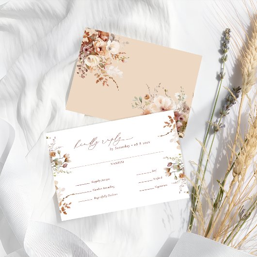 Rustic Boho Garden Wedding Meal Choice RSVP Card Karte