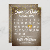 Rustic Boho Gold Liebe Herzkalender Save the Date Ankündigungspostkarte (Vorne/Hinten)