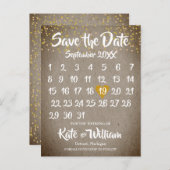 Rustic Boho Gold Liebe Herzkalender Save the Date Ankündigungspostkarte (Vorne/Hinten)