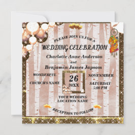 Rustic Boho Golden Glitzer Snow-Hochzeit Einladung