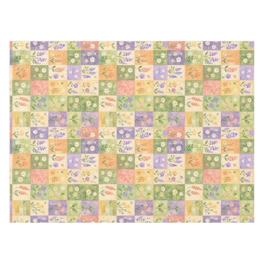 Rustic Boho Green & Orange Quilt Floral Patchwork  Tischdecke (Vorderseite (Horizontal))