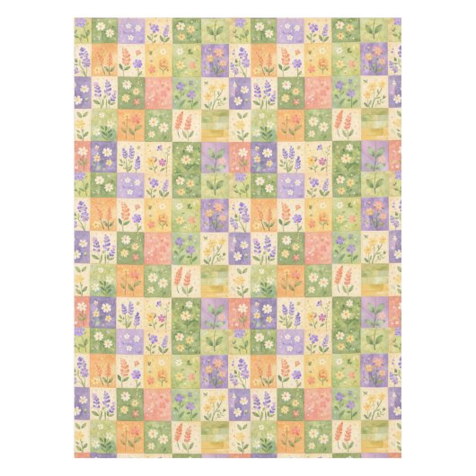 Rustic Boho Green & Orange Quilt Floral Patchwork  Tischdecke (Vorderseite)